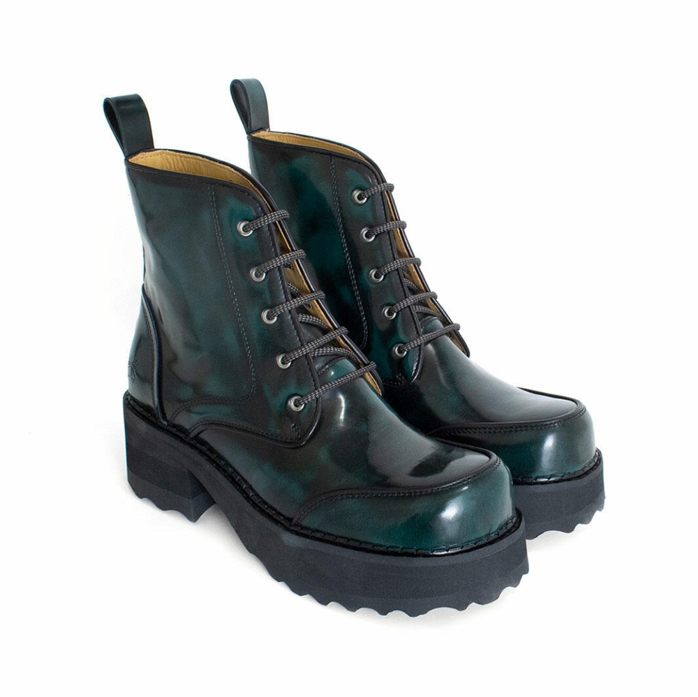 John Fluevog Revna Boots in Green - Size 9